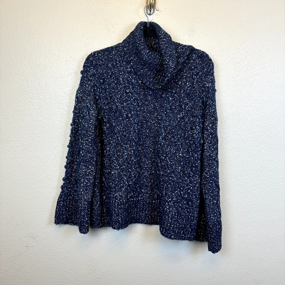 Kate Spade Sweater S Heather Blue Turtleneck Chunky Broome Bell Sleeve Oversize